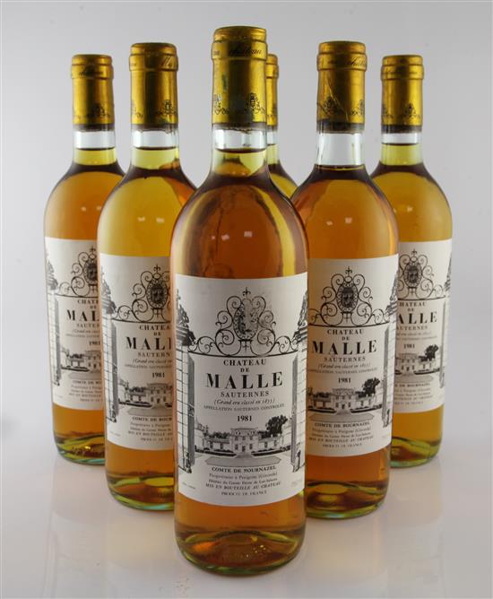 Six bottles of Chateau de Malle, 1981, Sauternes,